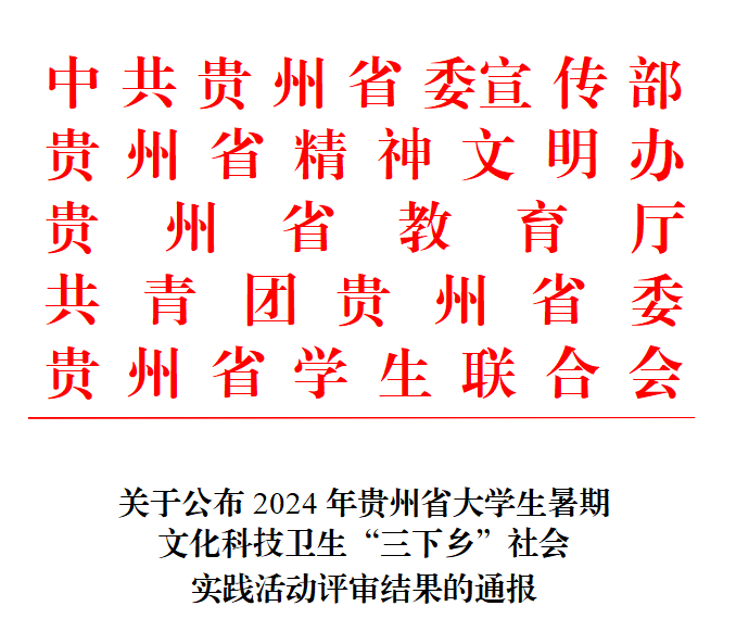 喜報(bào) | 學(xué)院在2024年貴州省大學(xué)生暑期文化科技衛(wèi)生“三下鄉(xiāng)”社會(huì)實(shí)踐活動(dòng)中獲獎(jiǎng)7項(xiàng)